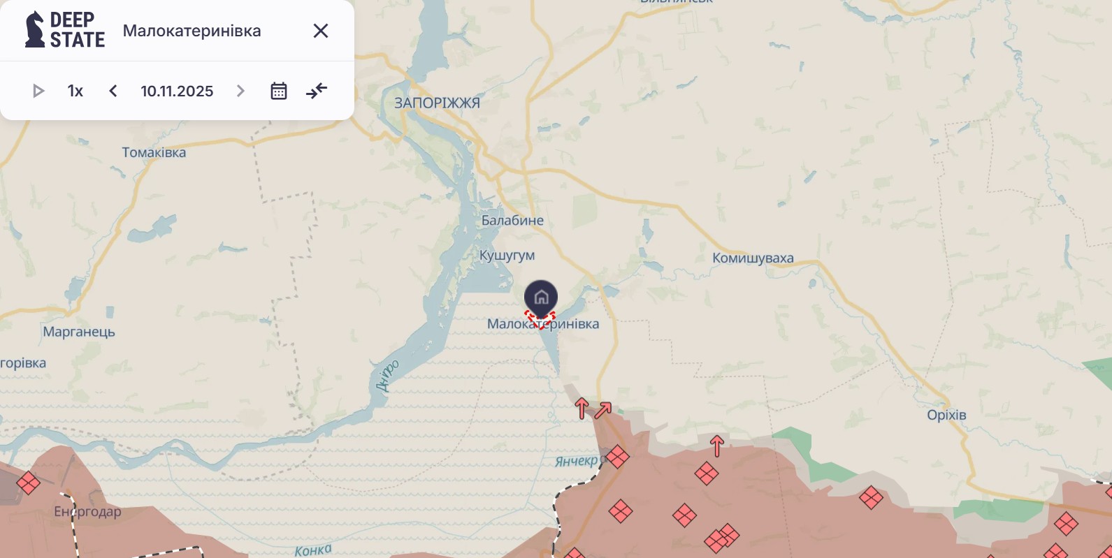 Орієнтовна карта бойових дій станом на 10 листопада о 22:16/DeepStateMap