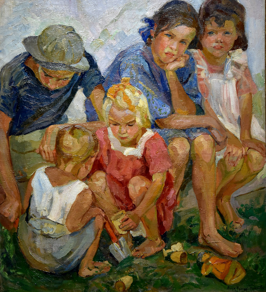 Діти. Полотно, олія, 1921–1923 рр. Праворуч крайня — Наніна (Анна), друга Льоля.