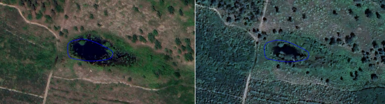 Супутникове зображення водного об'єкта (озера) відповідно до рис. 2, 3.