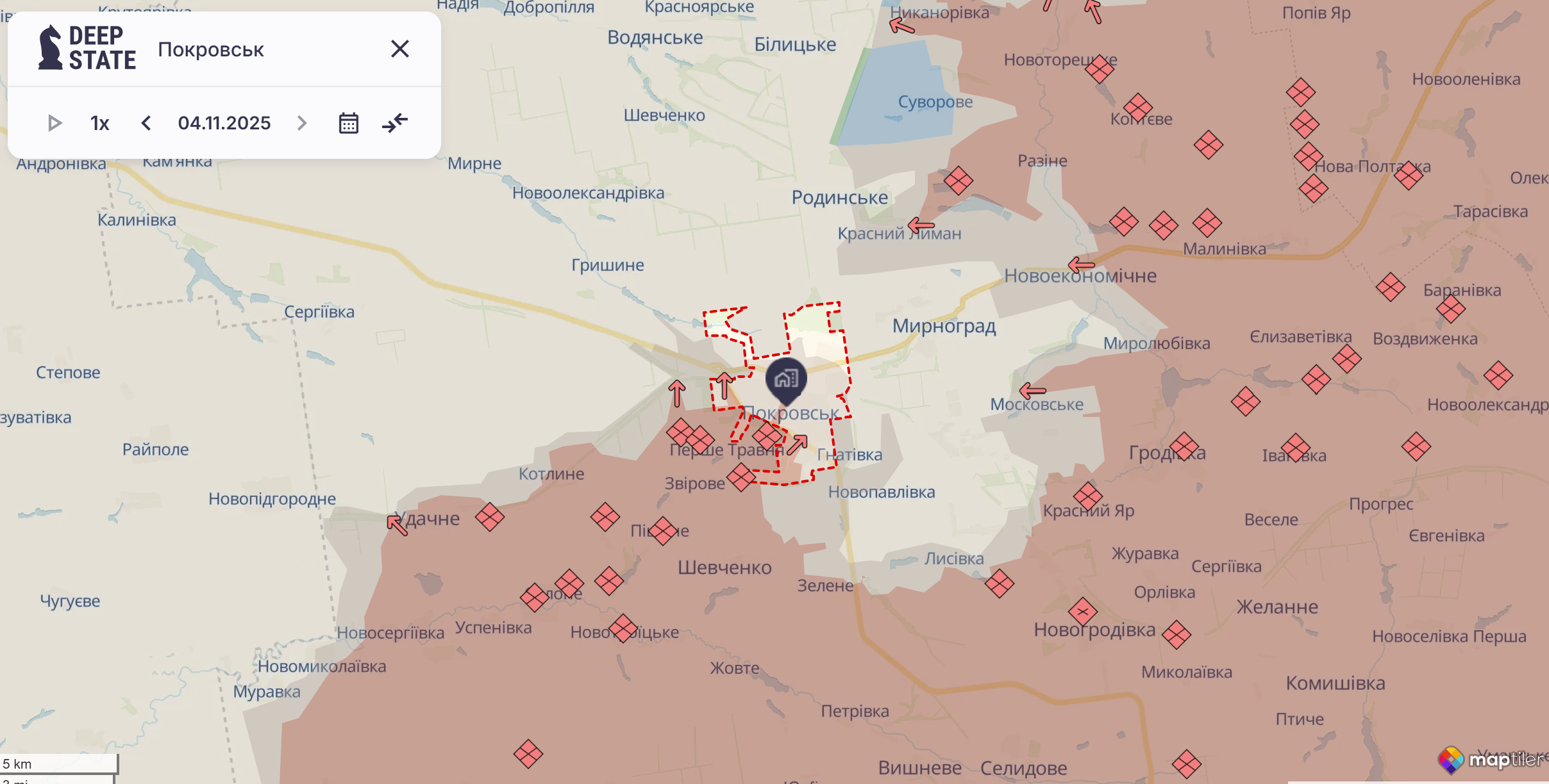 Орієнтовна карта бойових дій станом на 4 листопада о 23:33 / DeepStateMap