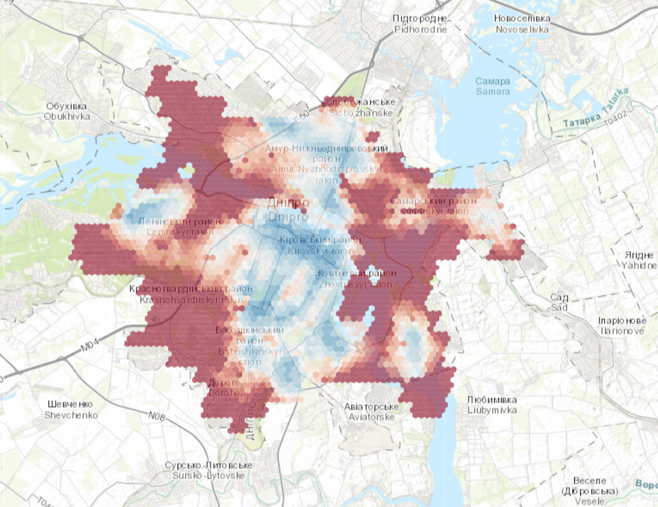 Днепр. Пешая доступность в рамках концепции города 15 минут