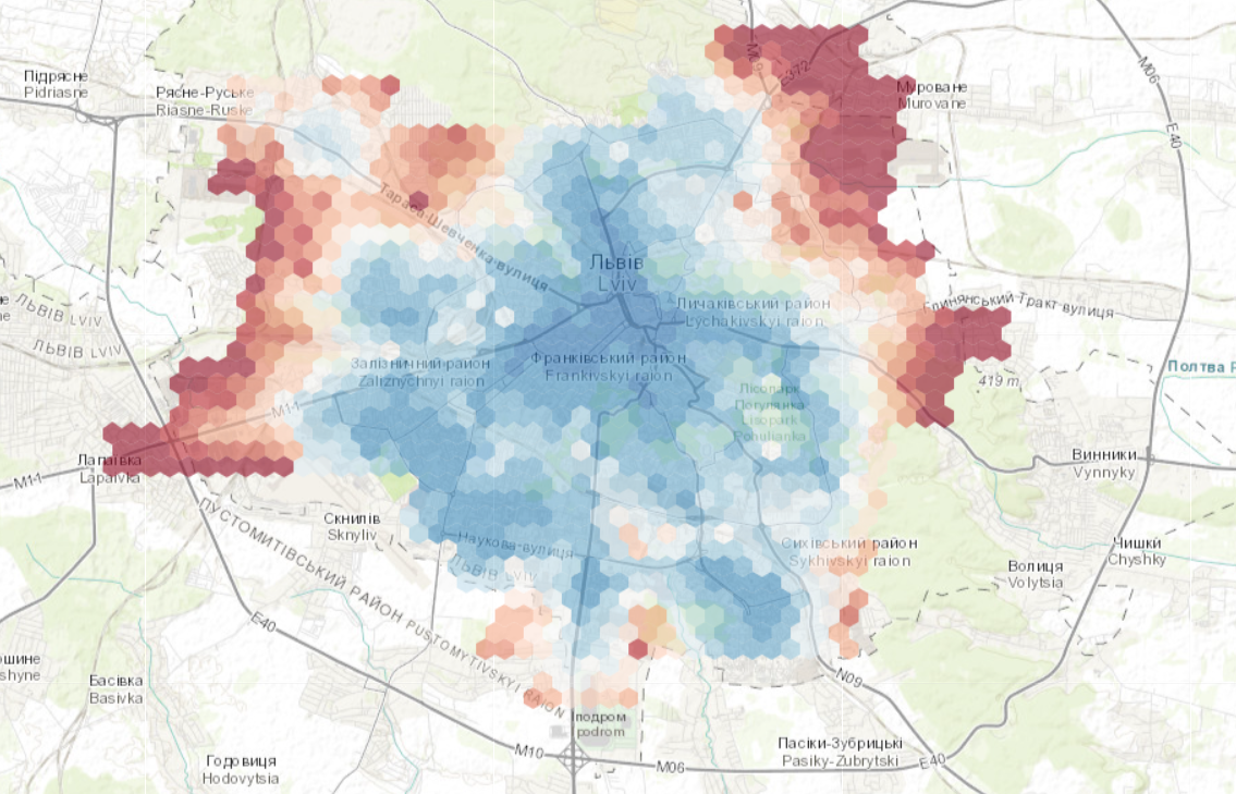 Львов. Пешая доступность в рамках концепции города 15 минут