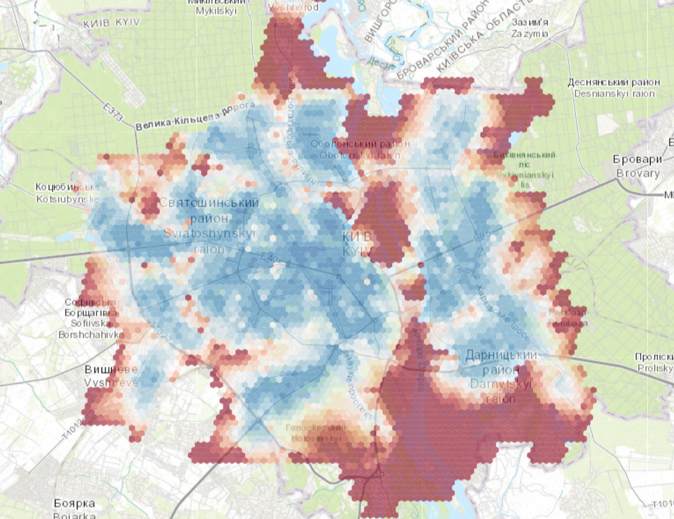 Киев. Пешая доступность в рамках концепции города 15 минут