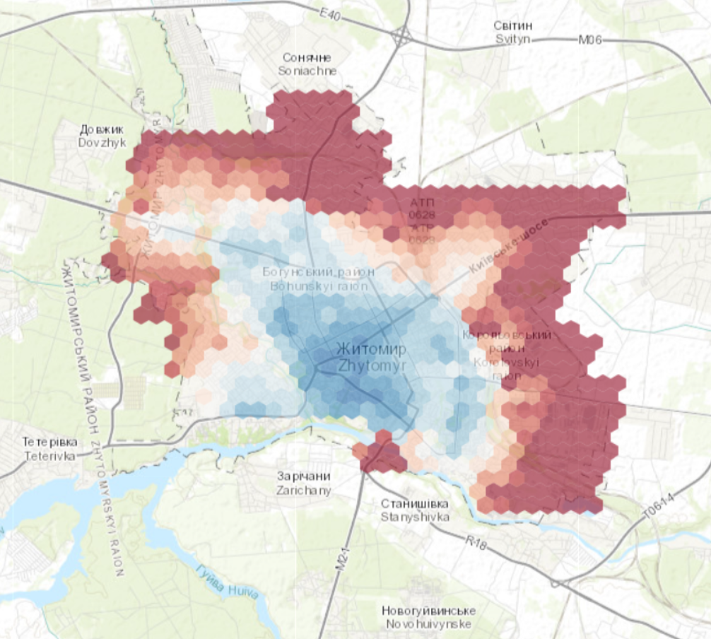 Житомир. Пешая доступность в рамках концепции города 15 минут