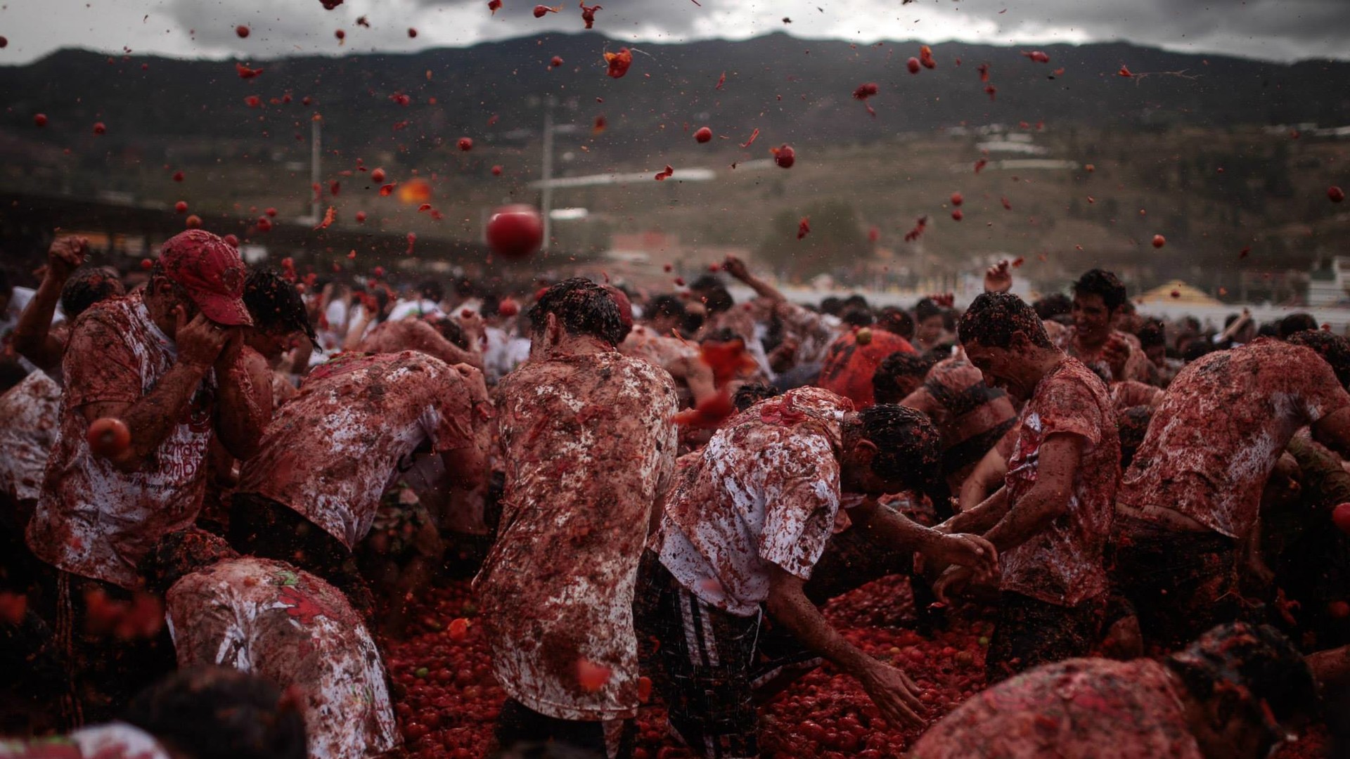 Під час битви учасники закидають один одного помідорами