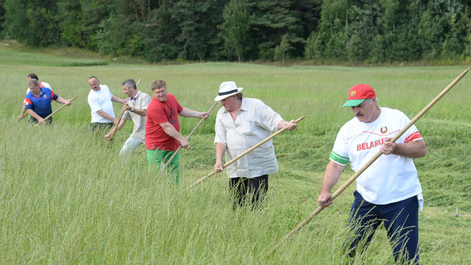 Александр Лукашенко и Депардье косят траву