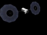 Во время полета к астероиду «стакан» будет сложен. Обратите внимание на солнечные батареи: они питают ионные двигатели, поэтому их площадь больше, чем на сугубо исследовательских зондах со сравнительно невысоким энергопотреблением.