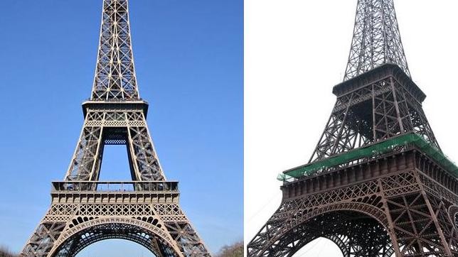 Эйфелева башня в Париже (слева) и в Китае (справа)